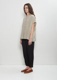 Linen Collarless Button Down Top — Ecru