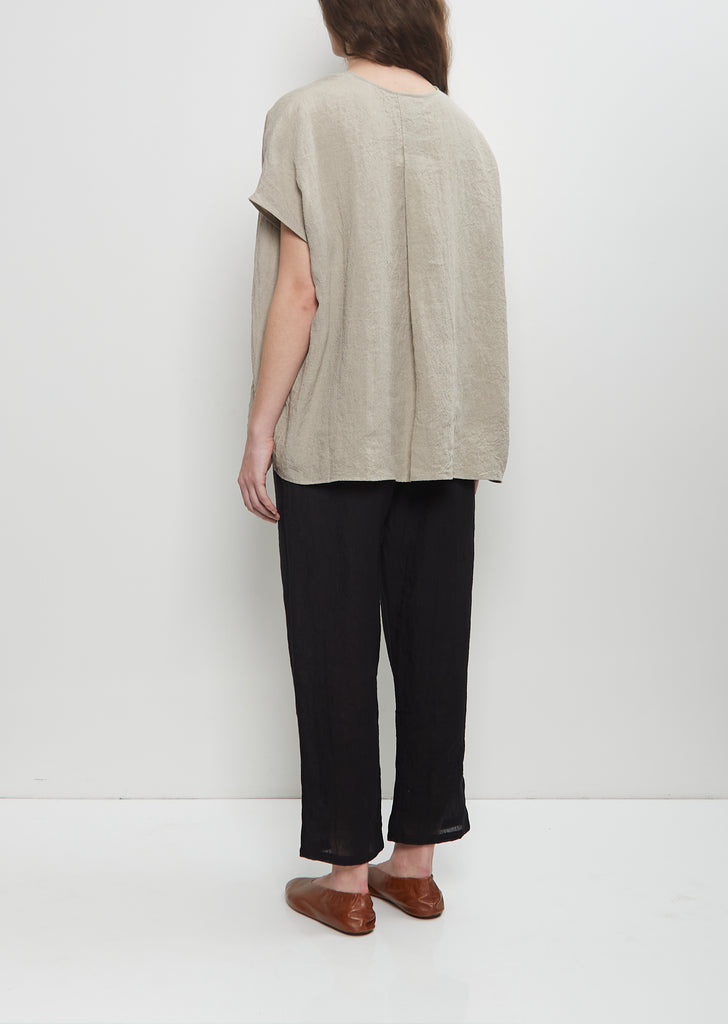 Linen Collarless Button Down Top — Ecru