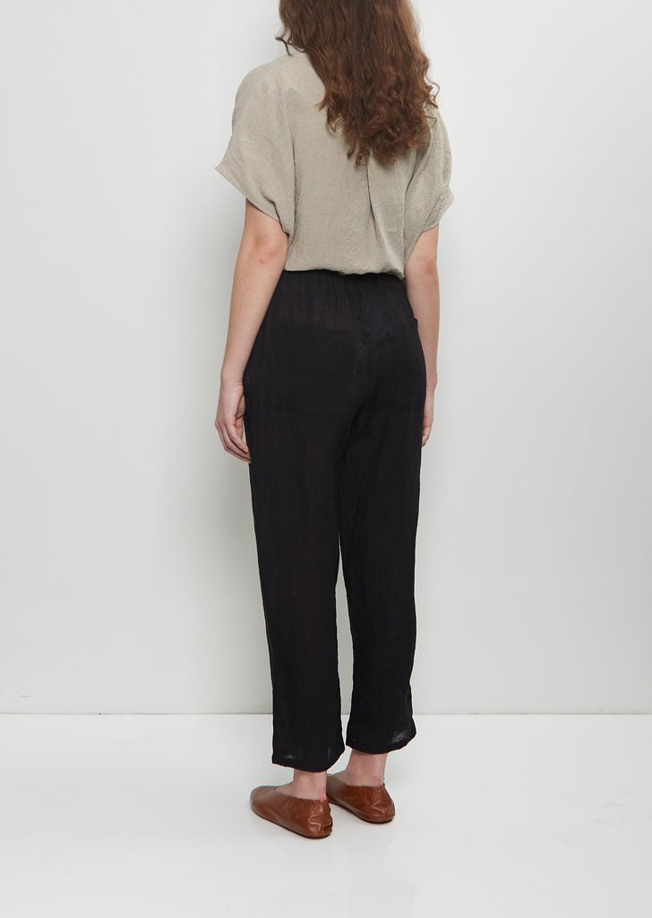 Linen Tapered Pull On Pant — Black