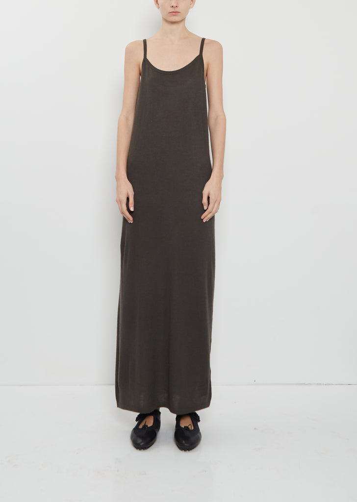 Long Camisole Cashmere Mono Dress — Black Olive
