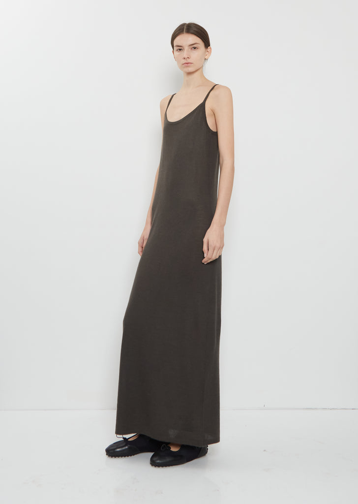Long Camisole Cashmere Mono Dress — Black Olive