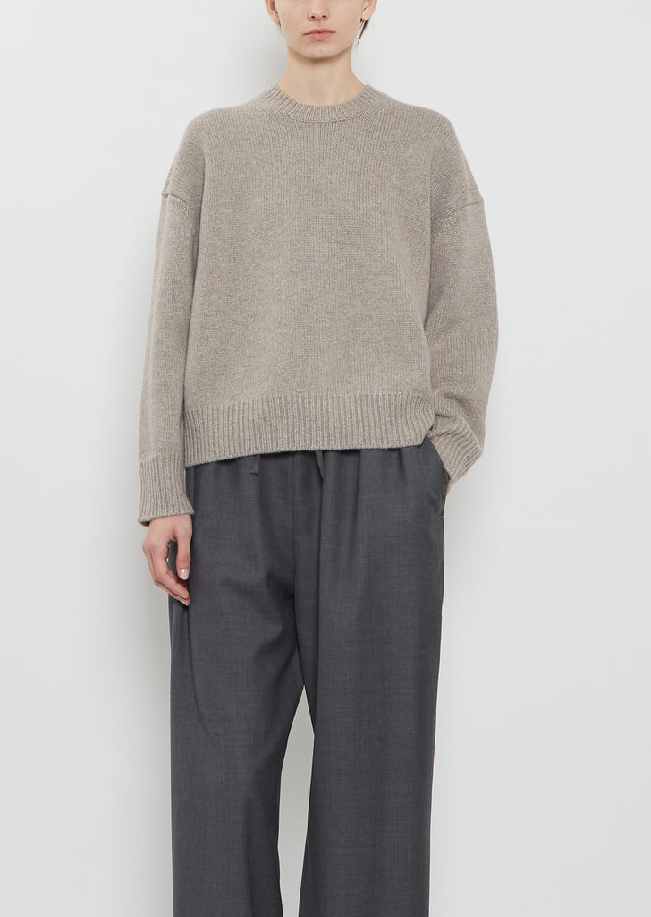 Pia Cashmere Crewneck Sweater — Stone Melange