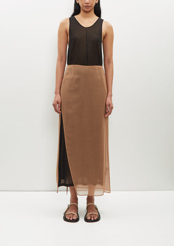 Wool Recycle Polyester Leno Sheer Skirt — Brown