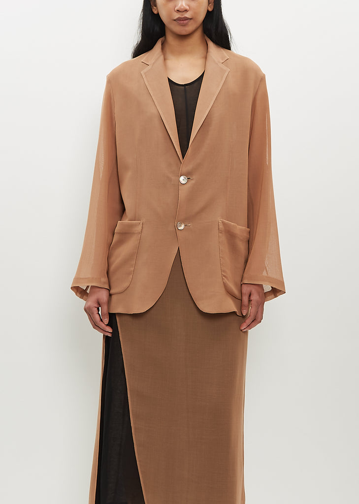 Wool Recycle Polyester Leno Sheer Jacket — Brown