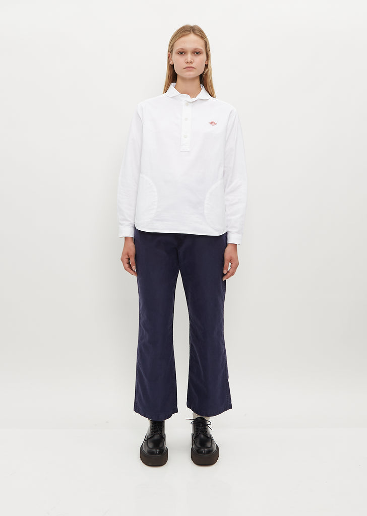 Round Collar Long Sleeve P.O Shirt — White