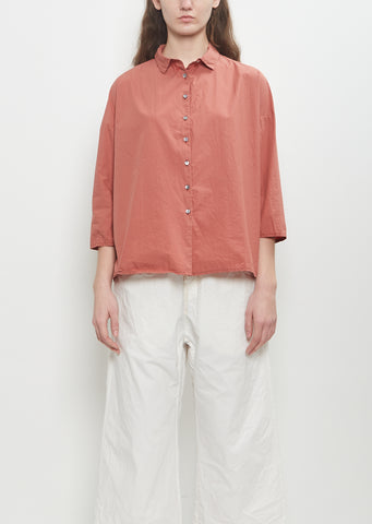 Tissue Cotton Short Collar Shirt — Coral