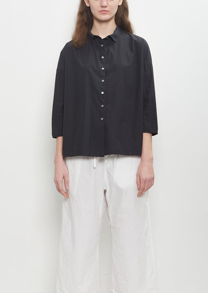 Tissue Cotton Short Collar Shirt — Black