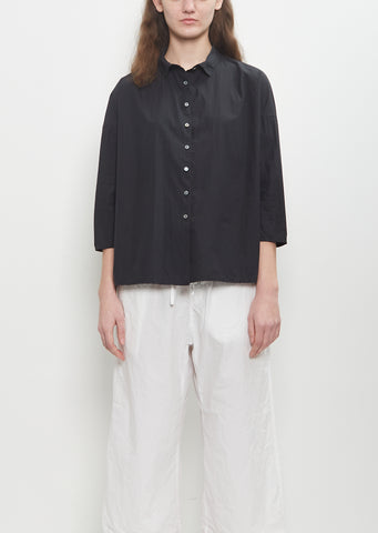 Tissue Cotton Short Collar Shirt — Black