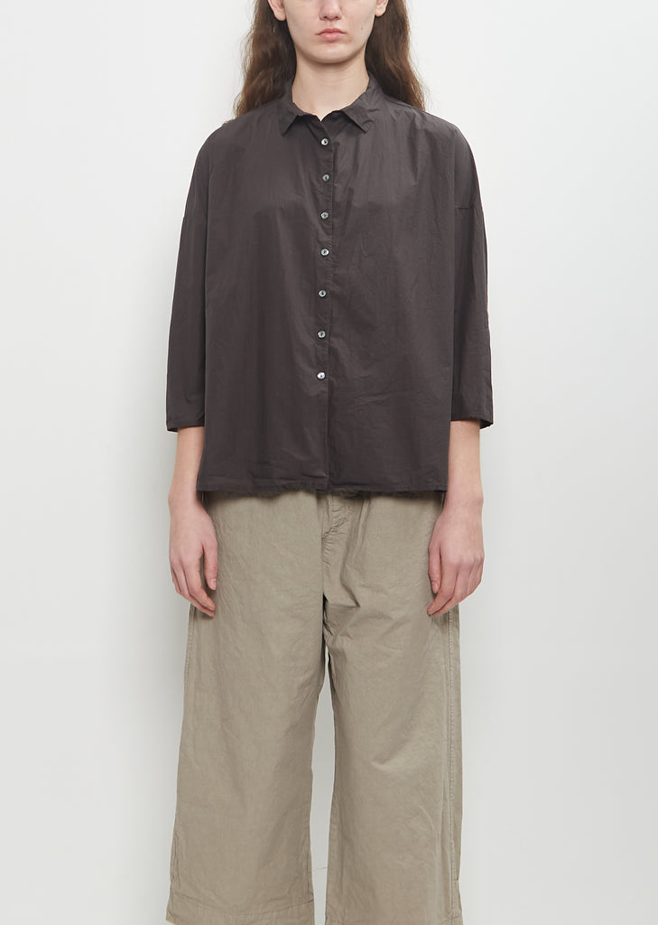 Tissue Cotton Short Collar Shirt — Brown