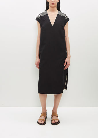 Woven Embroidered Dress — Black