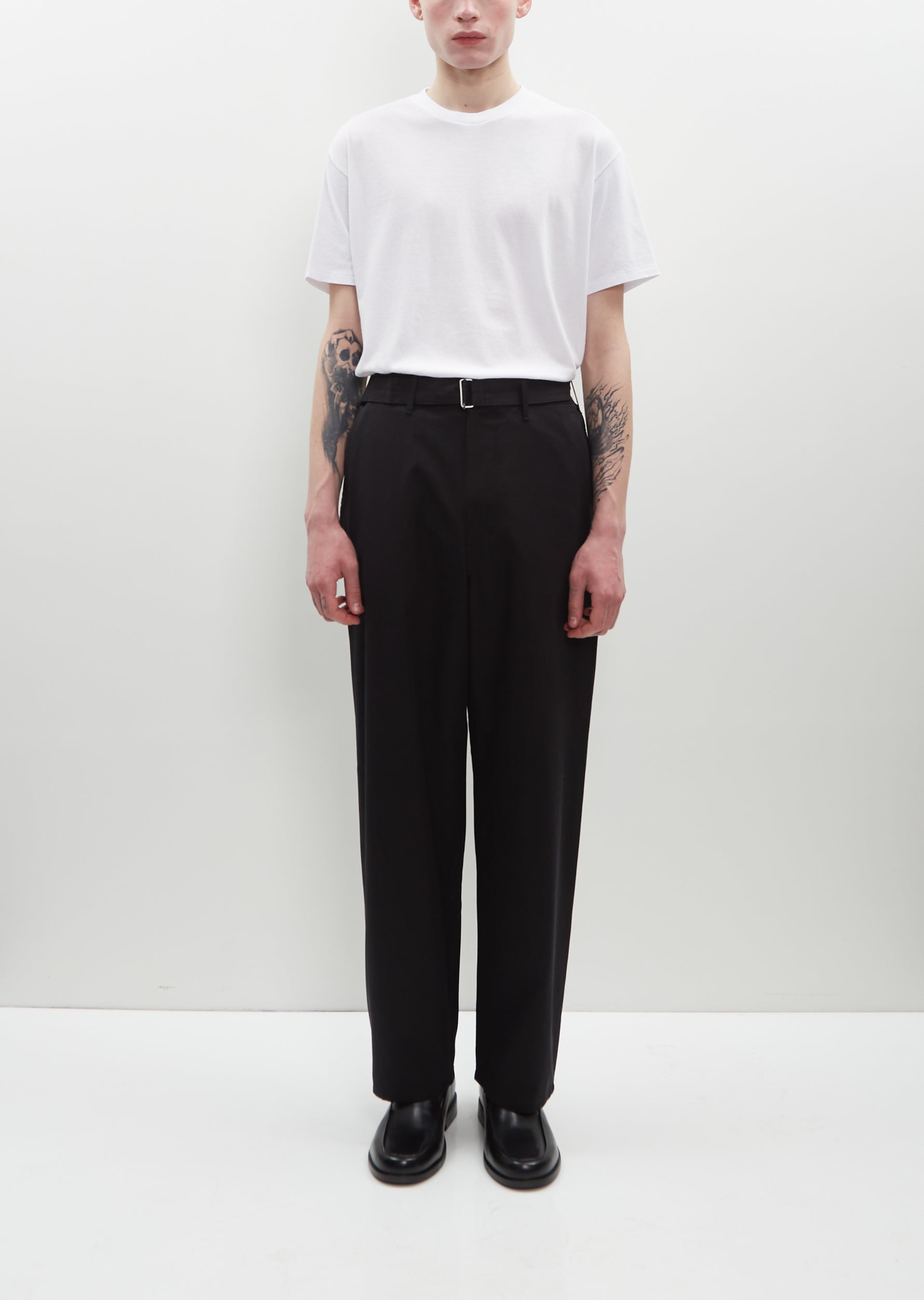 GABARDINE BELTED HIGH WAIST PANTS(XS Black): Y's｜THE SHOP YOHJI YAMAMOTO