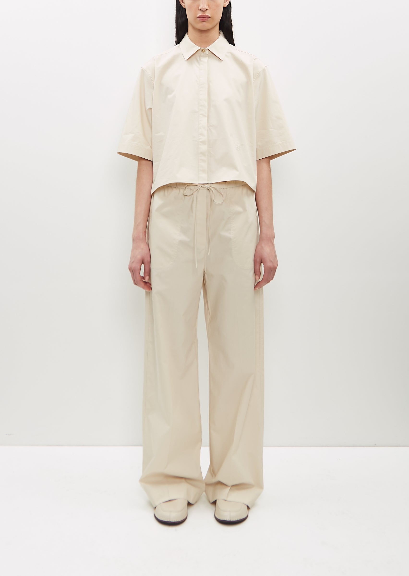 Cotton Drawstring Trousers — Stone – La Garçonne