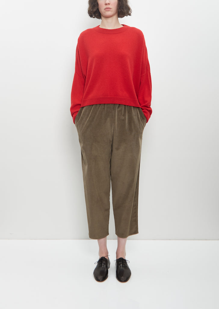 Cotton Silk Corduroy Carrot Pants — Military