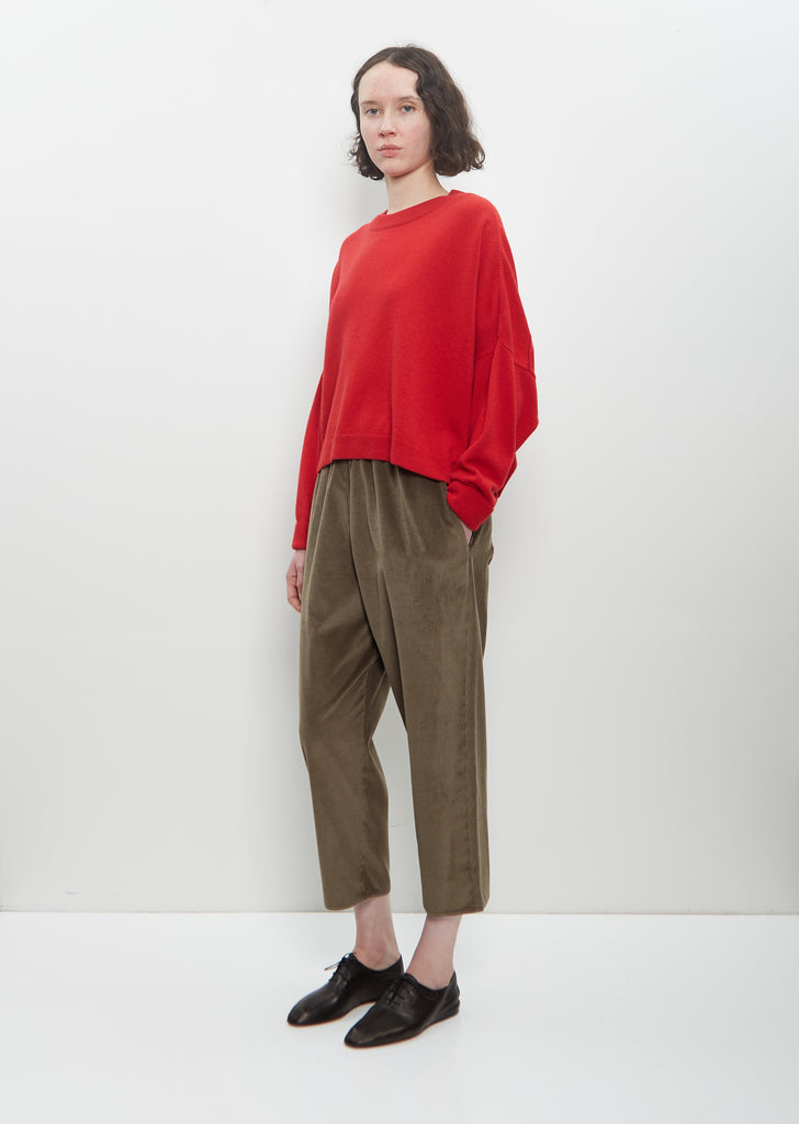 Cotton Silk Corduroy Carrot Pants — Military