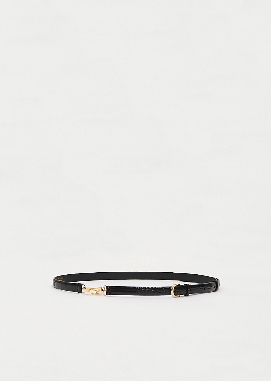 Double Clasp Leather Belt — Croco Black – La Garçonne