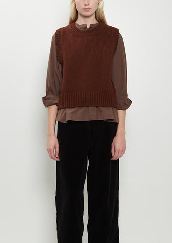 Chunky Pullover Merino Wool Vest — Rust Brown