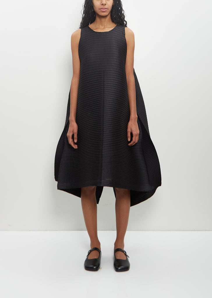 Poly-Triacetate Paneled Pleats Dress — Black