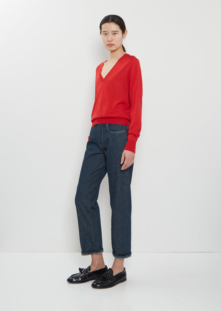 Julio Cashmere V-Neck Sweater — Red