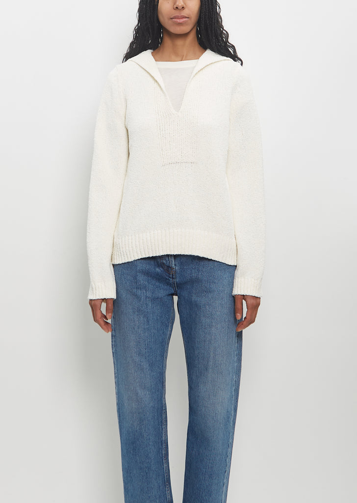 Cotton Bahia V-Neck Sweater — Rice Ivory