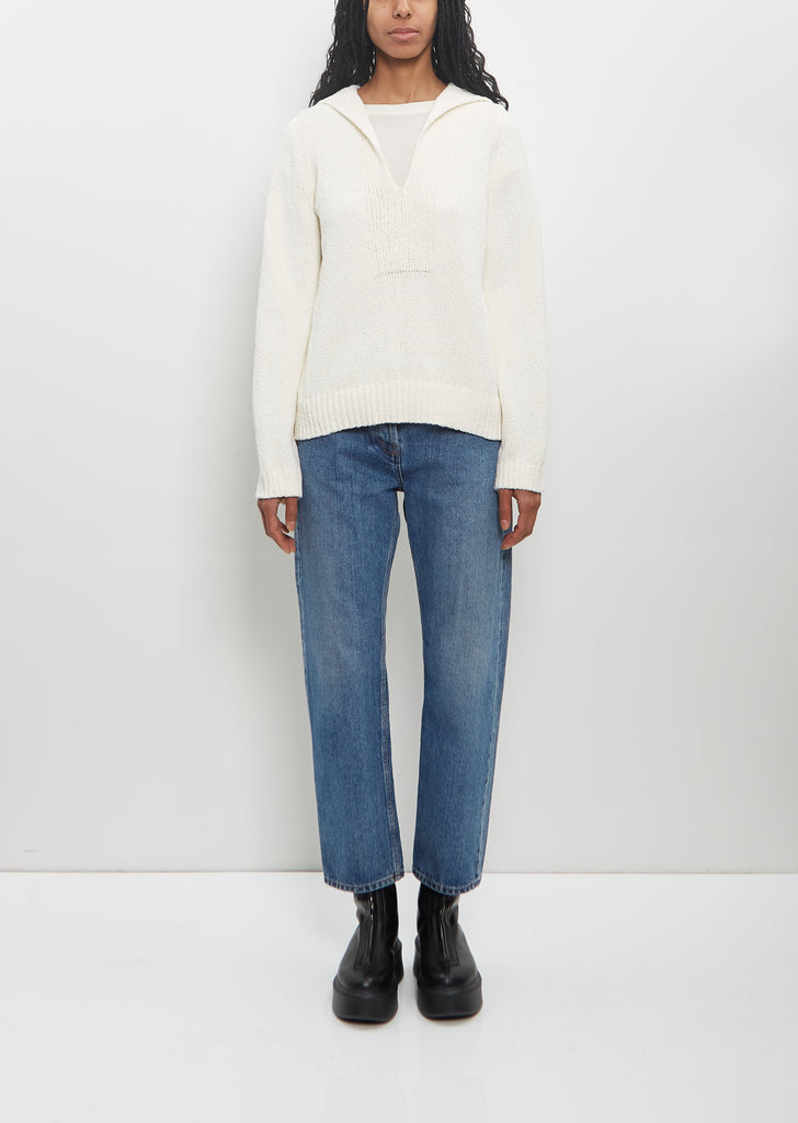 Cotton Bahia V-Neck Sweater — Rice Ivory