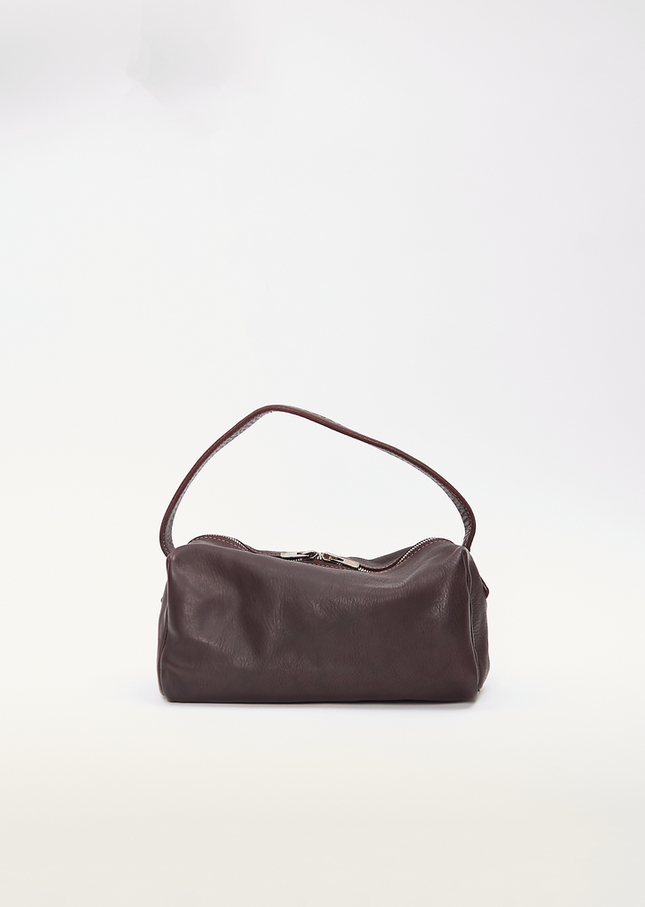 Handle Leather Bag, Small — Maroon