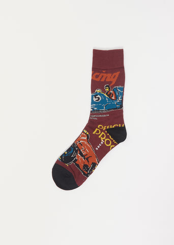 Cotton Car Race Socks — Bordeaux