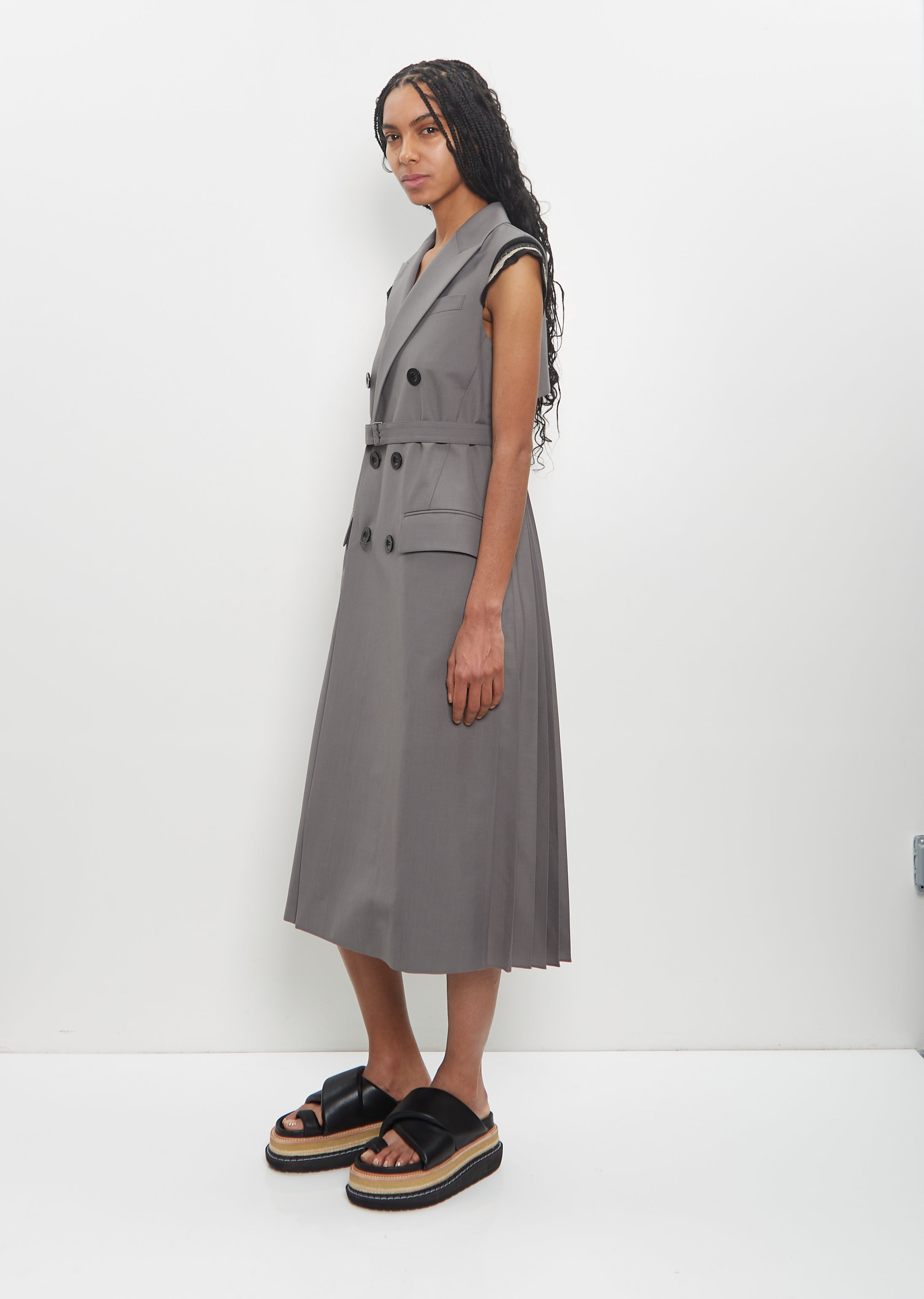 Poly Wool Suiting Long Vest Dress La Garonne Poly Wool Suiting Long Vest Dress La Garonne