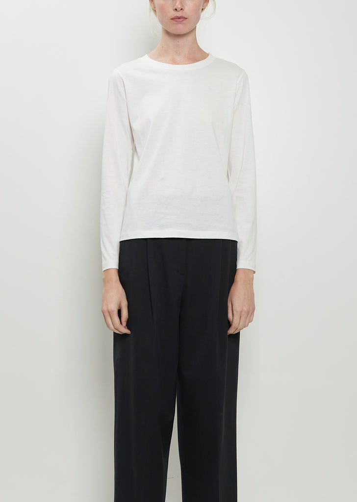 Wide Neck Long Sleeve Cotton Tee — Off White