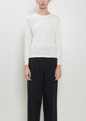 Wide Neck Long Sleeve Cotton Tee — Off White