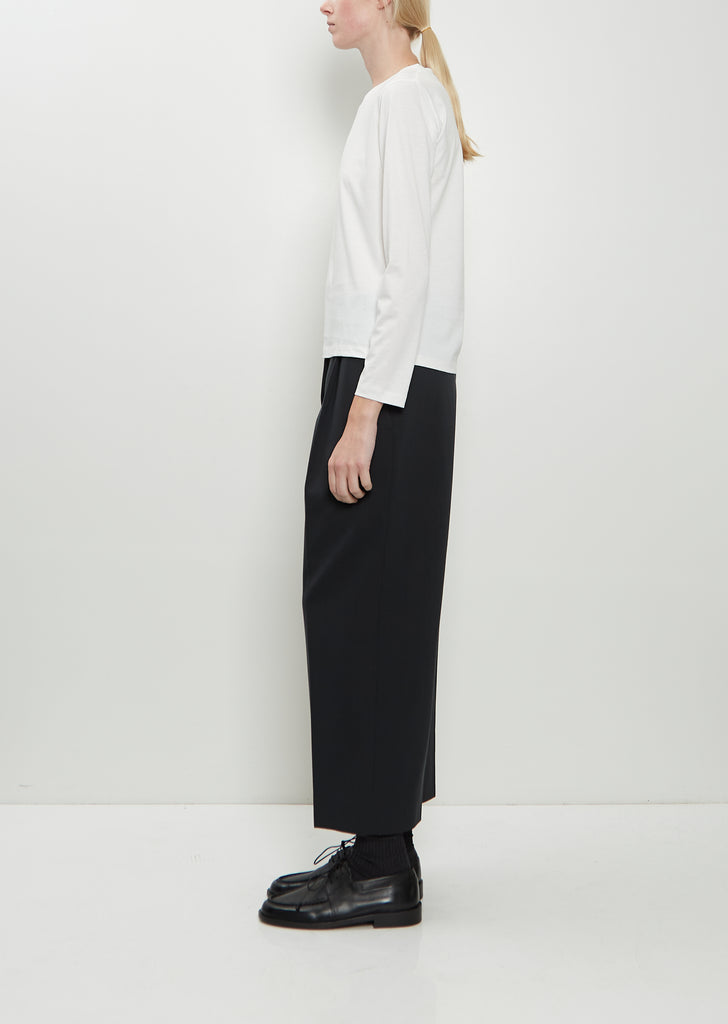 Wide Neck Long Sleeve Cotton Tee — Off White