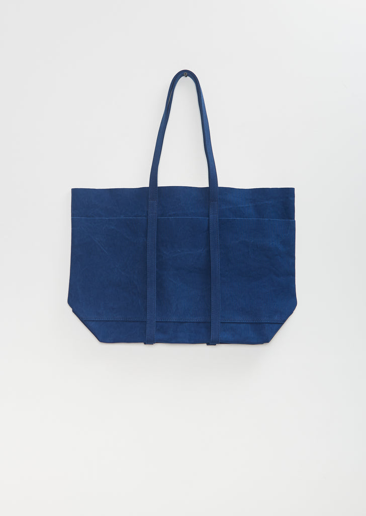 Washed Canvas 6 Pockets Tote, Medium — Blue