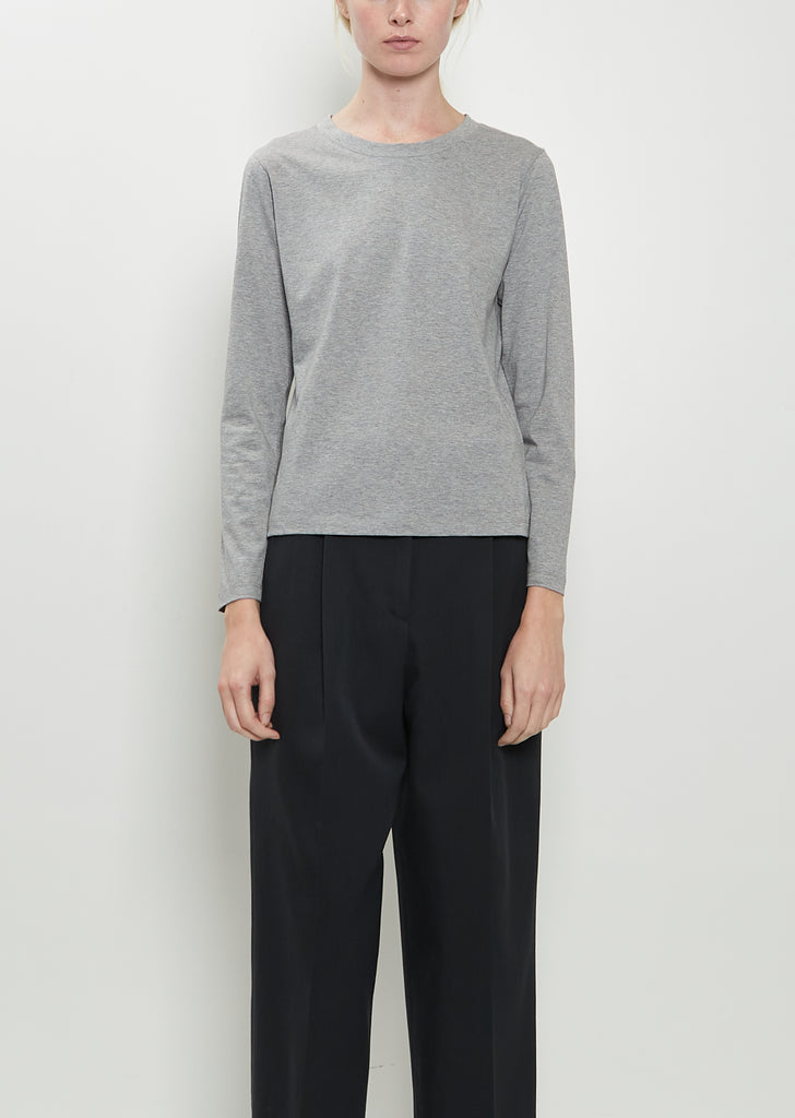Wide Neck Long Sleeve Cotton Tee — Grey Melange