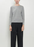 Wide Neck Long Sleeve Cotton Tee — Grey Melange