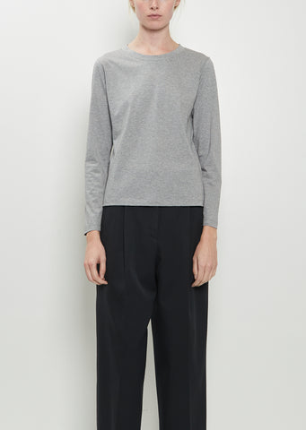 Wide Neck Long Sleeve Cotton Tee — Grey Melange