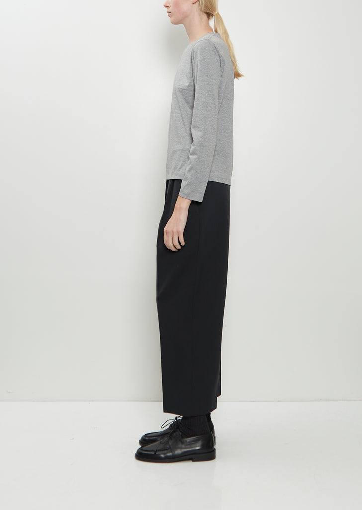 Wide Neck Long Sleeve Cotton Tee — Grey Melange