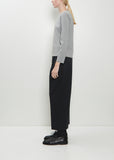 Wide Neck Long Sleeve Cotton Tee — Grey Melange