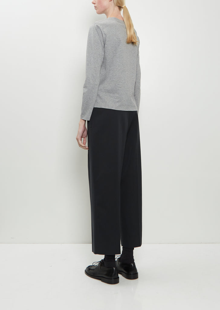 Wide Neck Long Sleeve Cotton Tee — Grey Melange