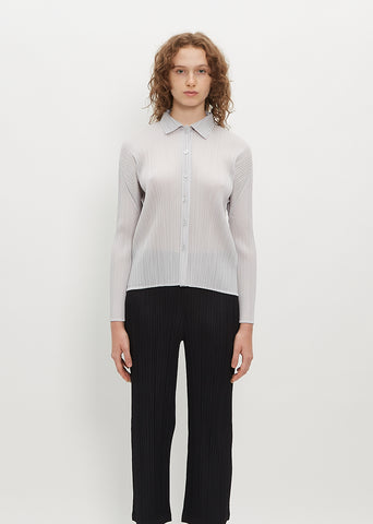 Classic Collar Pleated Shirt — Light Grey