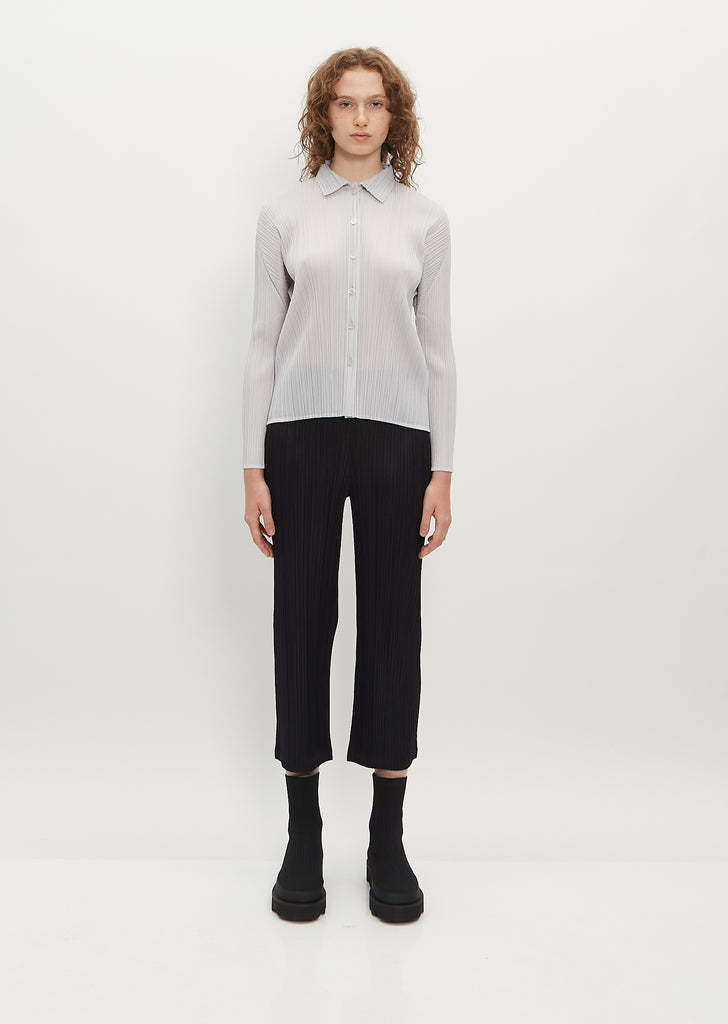 Classic Collar Pleated Shirt — Light Grey