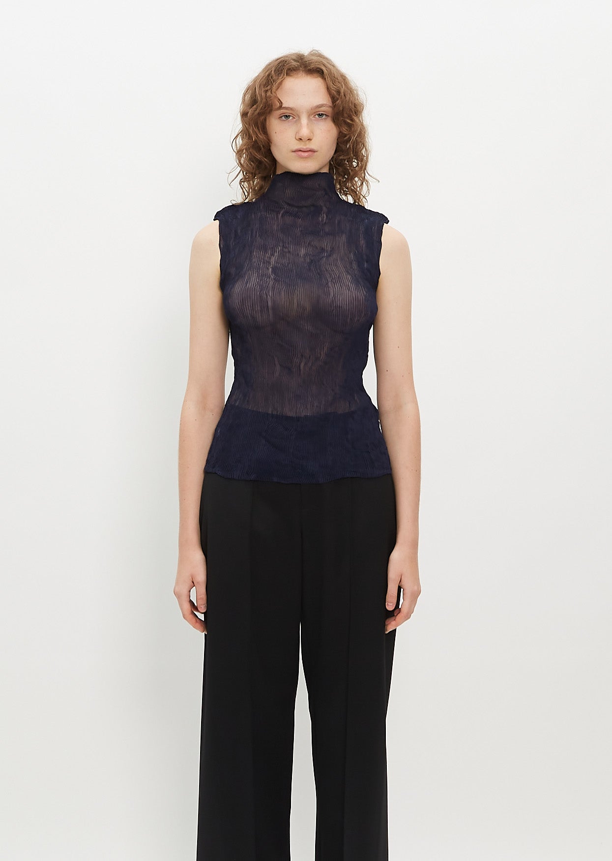 Chiffon Twist Top — Navy – La Garçonne