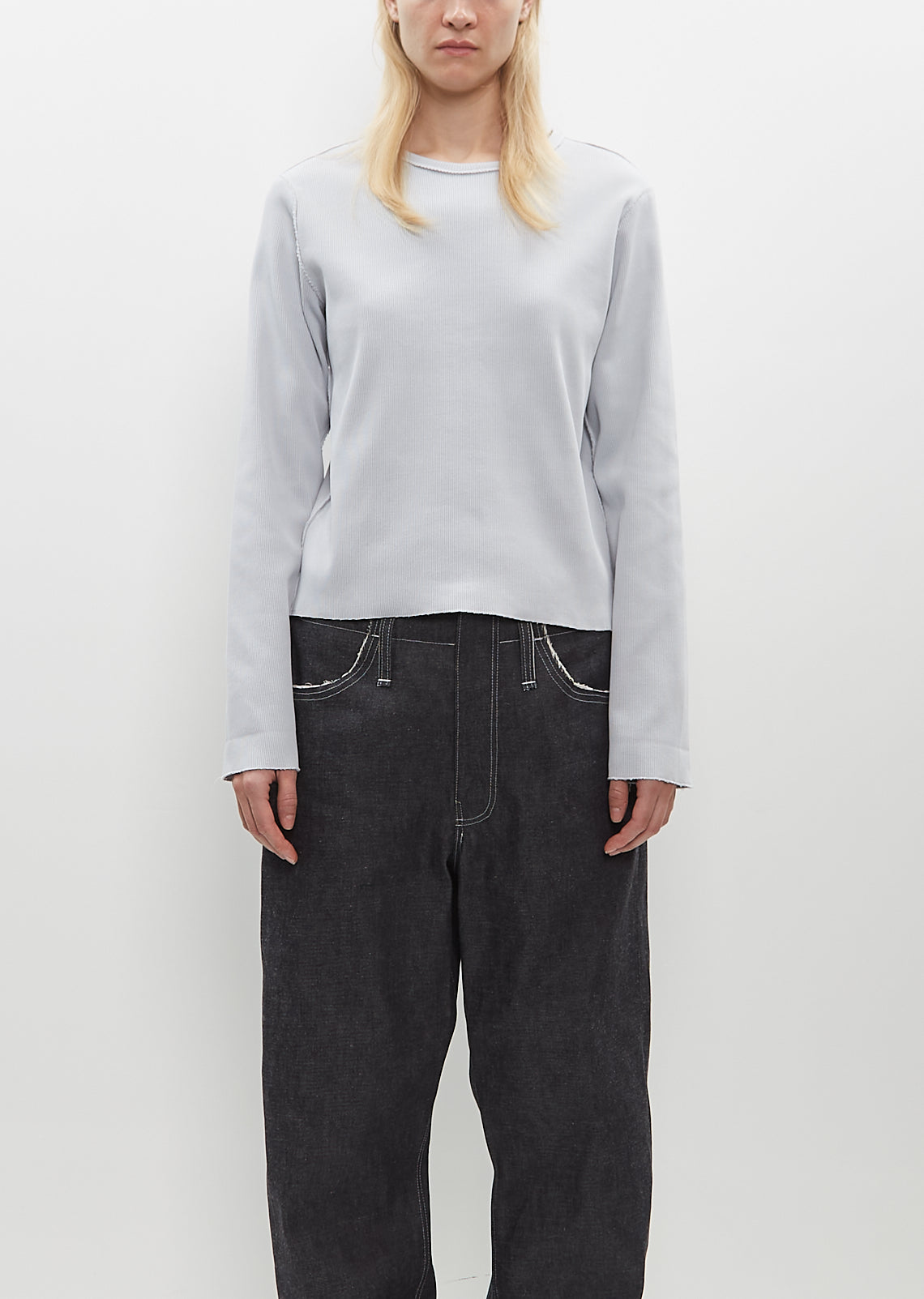 Fitted Rib Long Sleeve Tee — Grey – La Garçonne