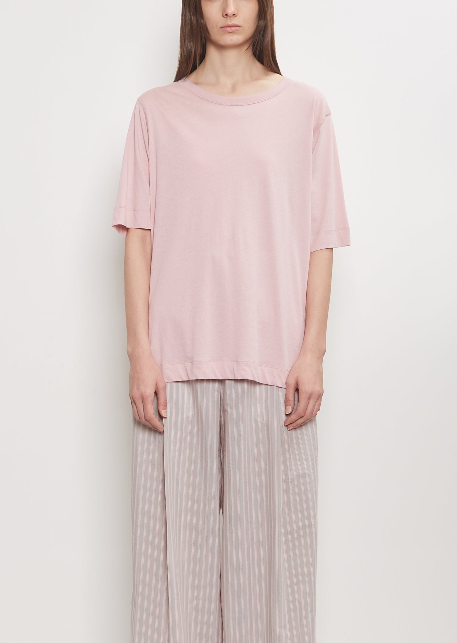 Tシャツ・カットソー DRIES VAN NOTEN PINK COTTON T-SHIRT WITH BOW Cotton Hatro Short Sleeve T-Shirt — Light Pink – La Garçonne