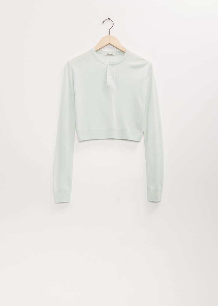 Super Fine Cashmere Silk Knit Henley — White Green