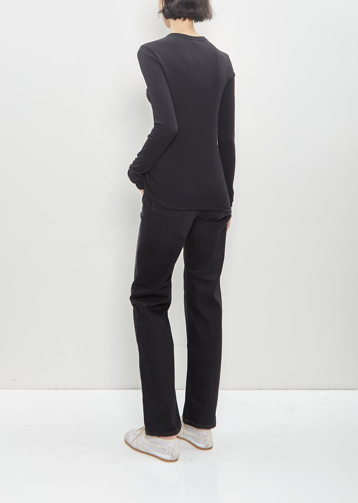 Stretch Organic Cotton Long-Sleeve Jersey Top — Black