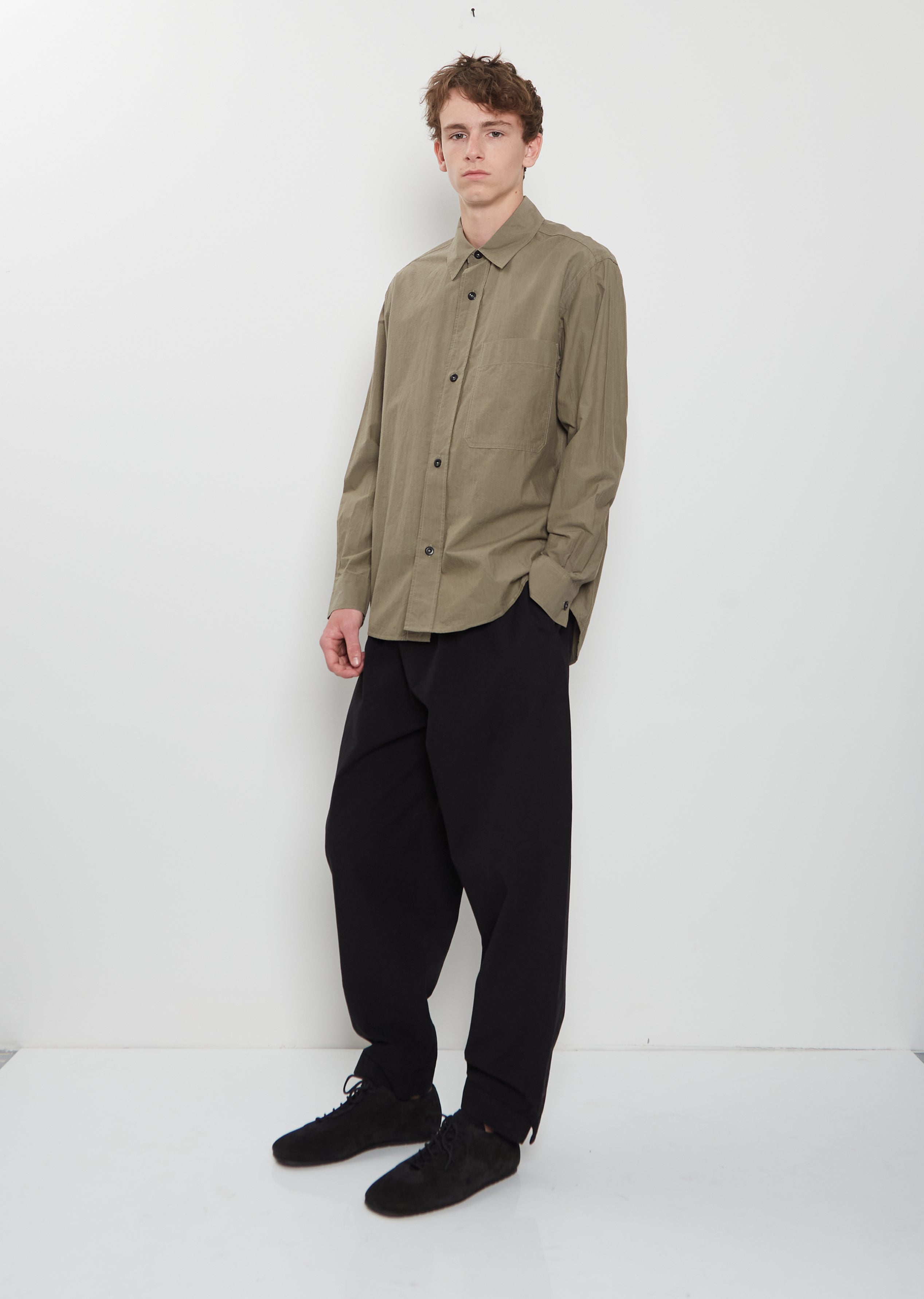 black dress shirt khaki pants MHL Basic Shirt Khaki Green