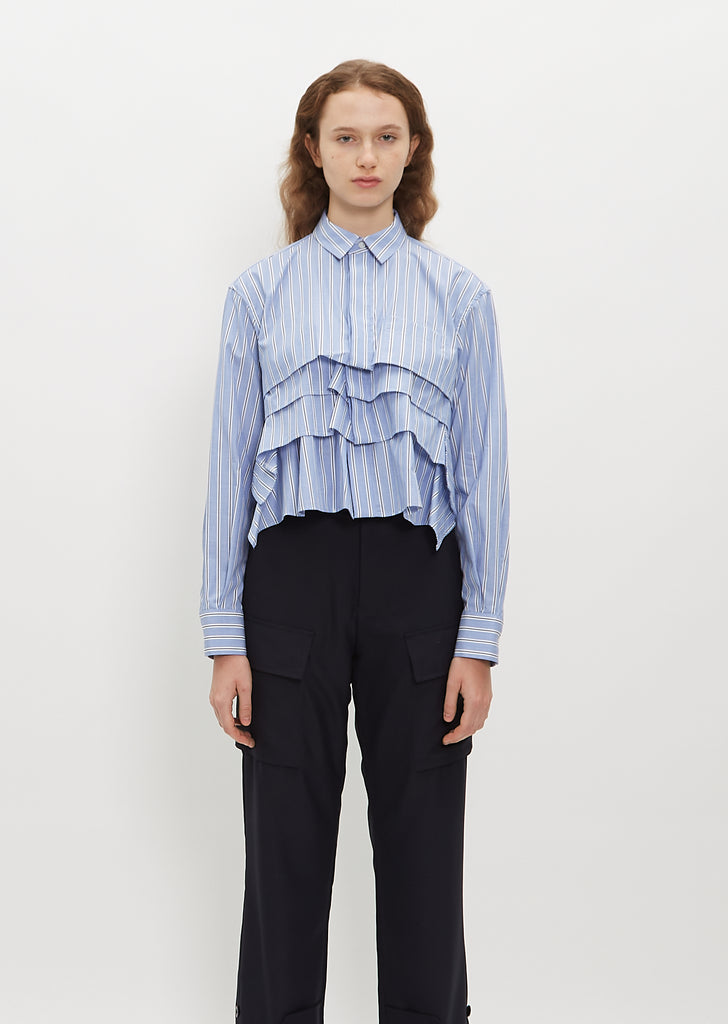 Ruffled Cotton Poplin Shirt - Stripe
