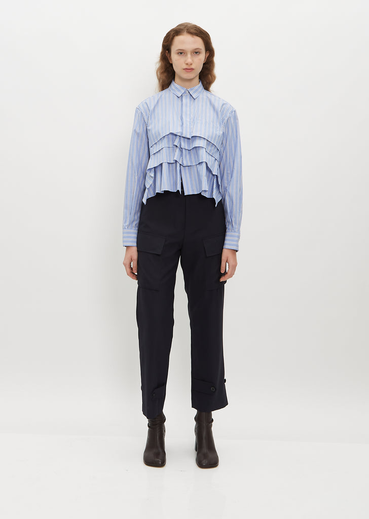 Ruffled Cotton Poplin Shirt - Stripe