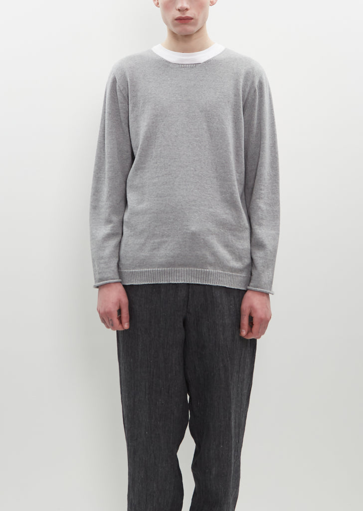 Cotton Cashmere Round Neck Sweater — Grey
