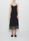 Silk Blend Lace Trim Slip Dress — Black