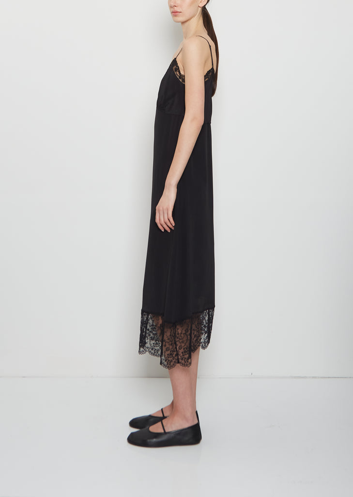 Silk Blend Lace Trim Slip Dress — Black